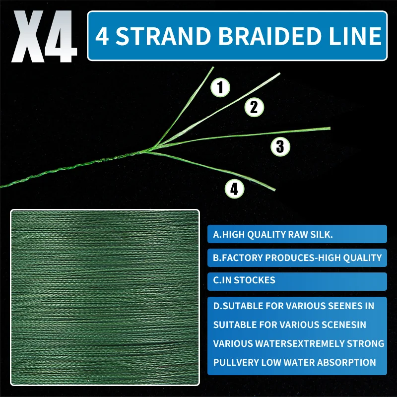 ORJD-sedal de pesca trenzado, hilo de pesca de 4 hebras, multifilamento japonés, 300M, 100M - imagen 4