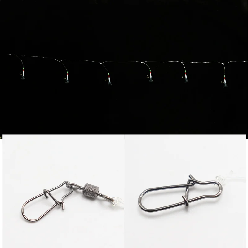 ZYZ-anzuelo de pesca Sabiki, anzuelos luminosos de piel de pescado, 1 Juego de 6 anzuelos, anzuelo de púas con cuentas luminosas, accesorios de pesca - imagen 5