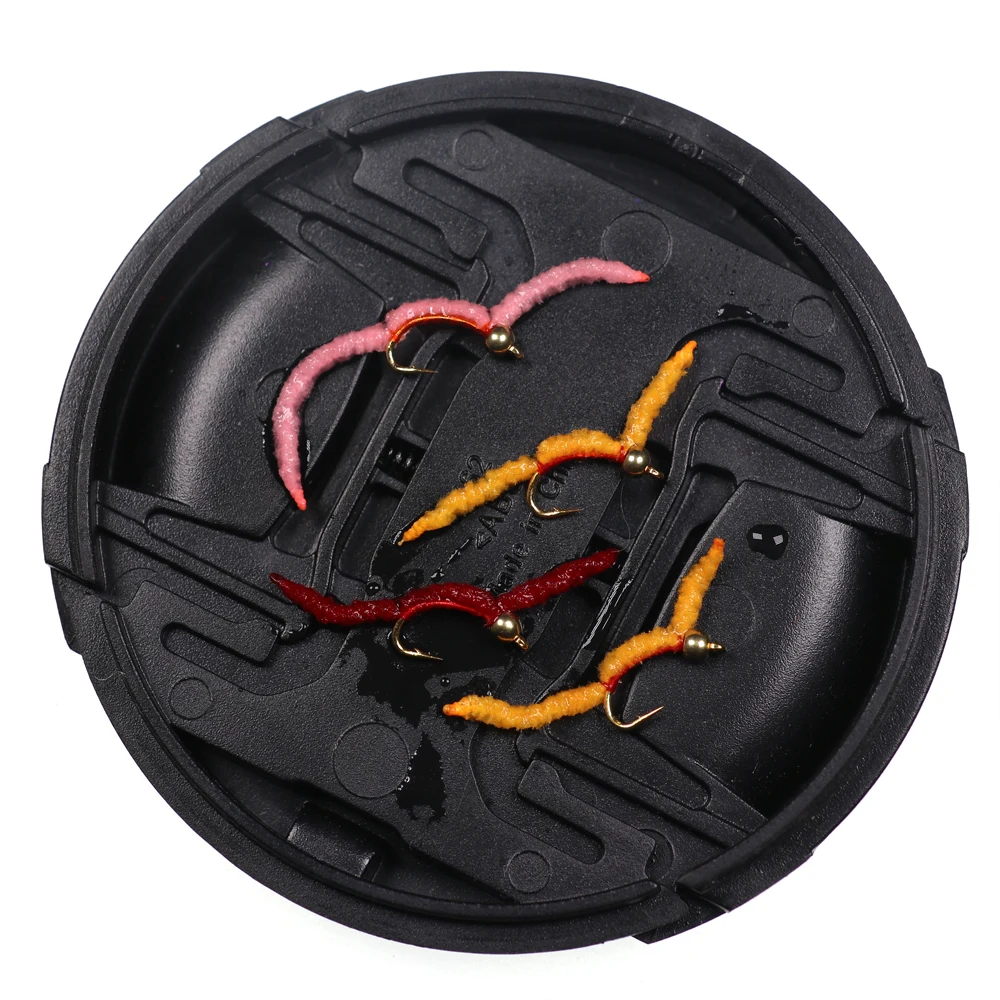 Wifreo-cuentas de energía de gusano de San Juan, 6 piezas, trucha, ninfa, Mosca, rojo, amarillo, v-rib con cuenta, trucha, cebo de pesca, moscas, tamaño #16 - imagen 4