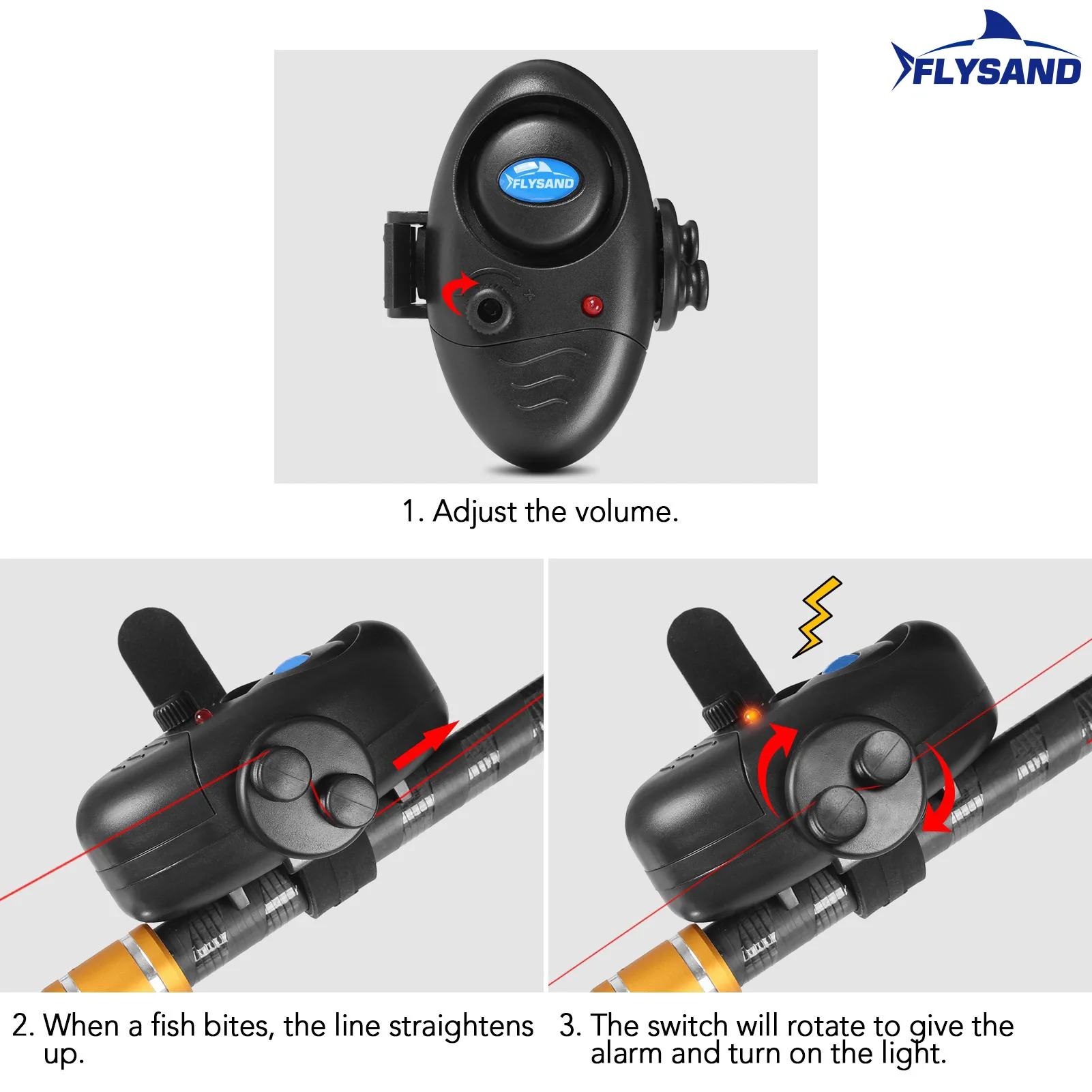 FLYSAND-alarma de picadura de pescado para pesca, zumbador electrónico en caña de pescar con sirena fuerte, indicador diurno y nocturno con batería para pesca - imagen 4