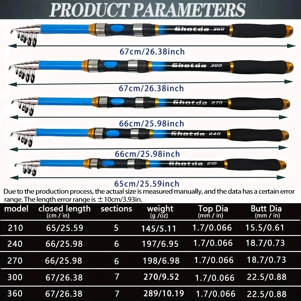Caña de pescar giratoria ultraligera de fibra de carbono, 2,1 M-3,6 M, diseño compacto, caña de mar de lanzamiento de fundición larga para agua dulce/agua salada - imagen 3
