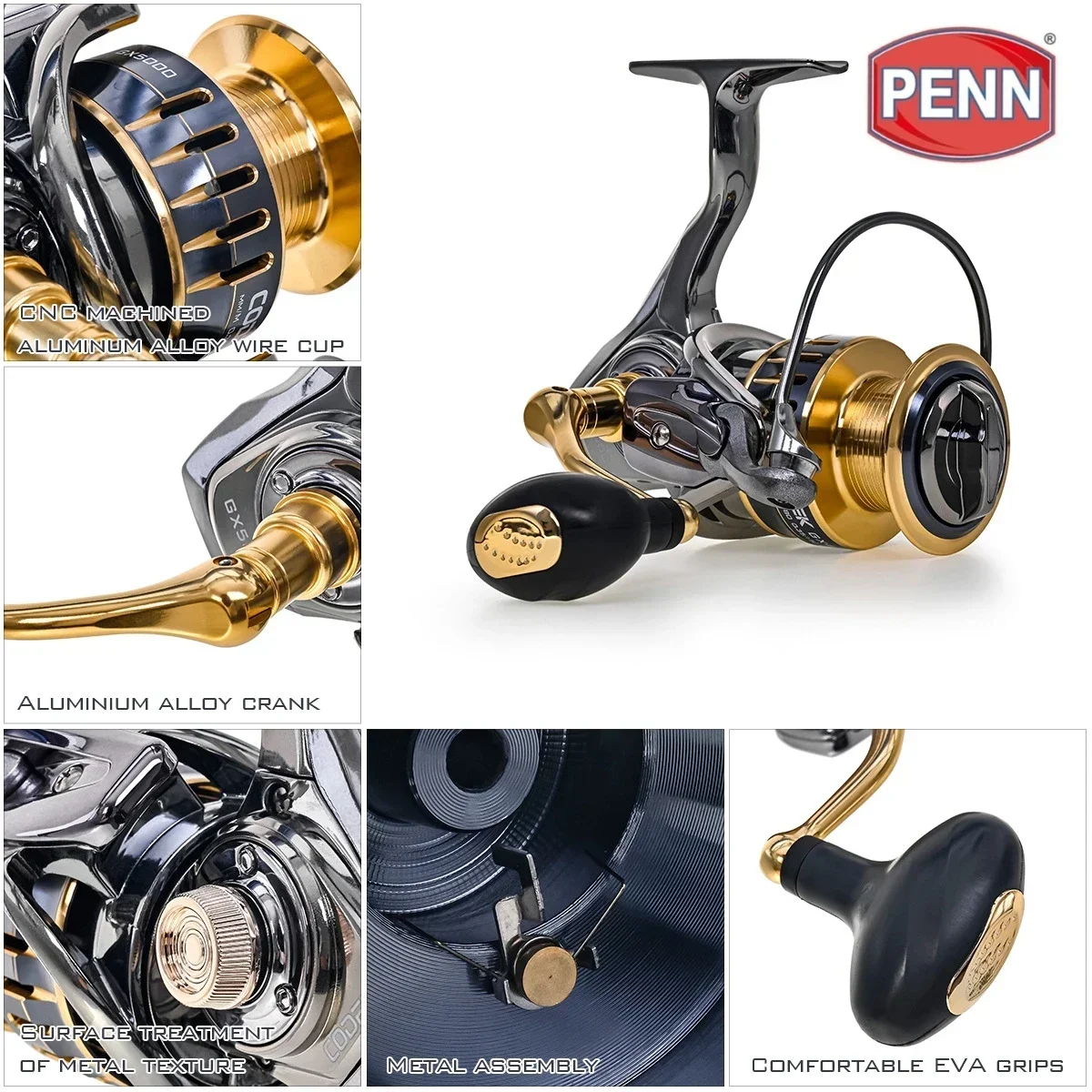 Carrete de pesca PENN GX1000-7000 con 13 + 1 rodamientos de alta gama, arrastre máximo de 25 kg y regalo de sedal de PE adicional - imagen 5