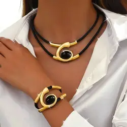 Conjunto de 2 uds. De collar y pulsera de piedra de hierro para mujer, accesorios de fiesta con dijes Vintage, joyería bohemia