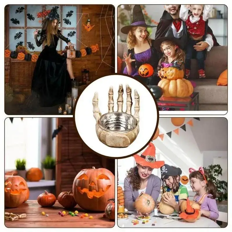 Portavelas de Halloween, candelabro de calavera, adornos de resina, decoración de Halloween, regalos, portavelas, decoración del hogar - imagen 3