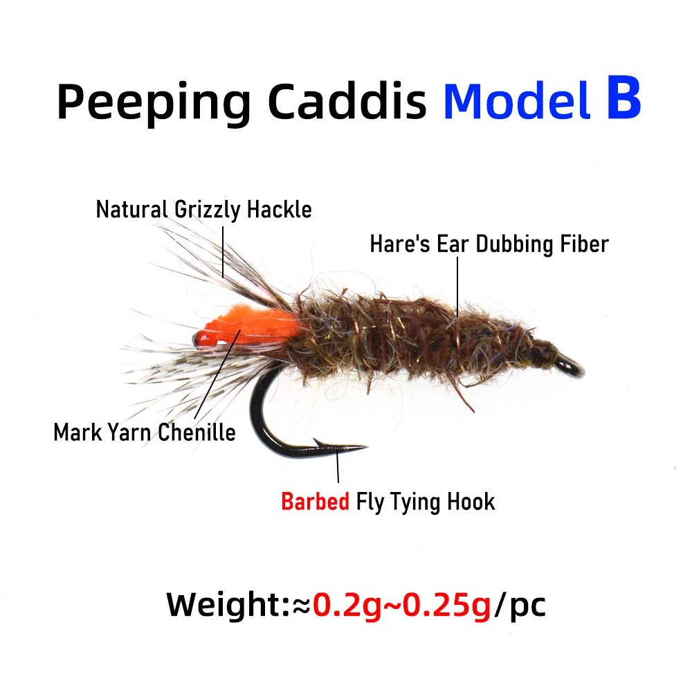 Wifreo 3 piezas 12 #   Hare's Ear Dub Jig moscas de ninfa Peeping Caddis anzuelos de púas y sin púas pesca con mosca trucha lubina señuelo Steelhead - imagen 5