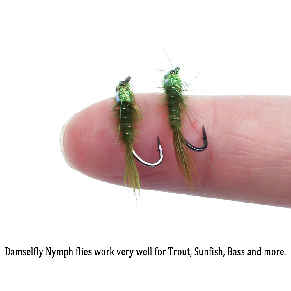 Wifreo-SEÑUELOS DE PESCA DE 6 piezas, Ojo de cadena, marabú, oropel trasero, Mosca, trucha, ninfas, Damselfly, #12 - imagen 5