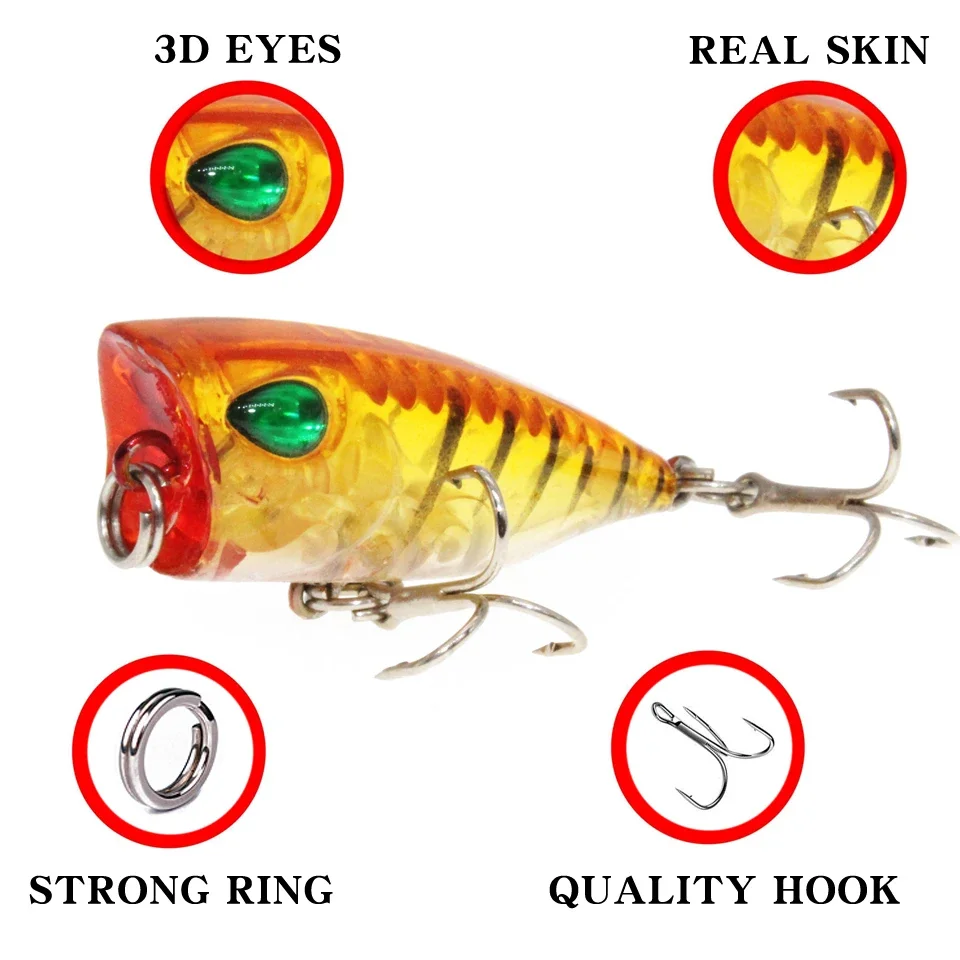 Cebo Artificial Popper de plástico duro, señuelo Crankbait de pesca, ojos 3d, 3cm/4g, Swimbait, 1 piezas, gran oferta - imagen 3