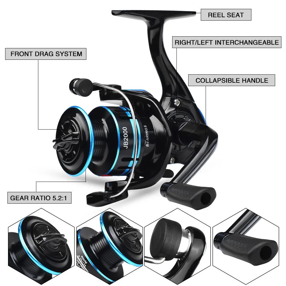 Juego de caña de pescar de 1,8 M/5,9 pies, Kits completos con caña de pescar telescópica y carrete giratorio, cebos, anzuelos, juego de caña de viaje - imagen 4