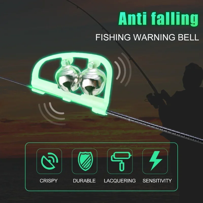 Luz luminosa de doble campana, herramientas de Pesca nocturna con Clip, alarma de mordida de caña, accesorios de aparejos de Pesca rápidos portátiles, 5 unidades por lote - imagen 4