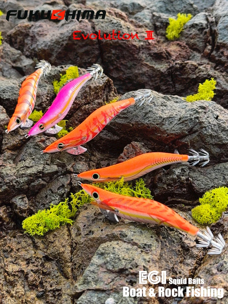 FUKUSHIMAZEECK3.5 plantilla de calamar evolucción EGI señuelo pesca madera SHRIMP BAIT FLASH cuerpo ojos y cola brillante ganchos 21 gramos EBI-SOUND - imagen 3