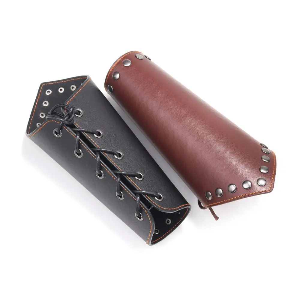 Accesorios deportivos Protector de brazo de tiro con arco de cuero negro marrón Punk vikingo brazalete guantelete hombres mujeres - imagen 3