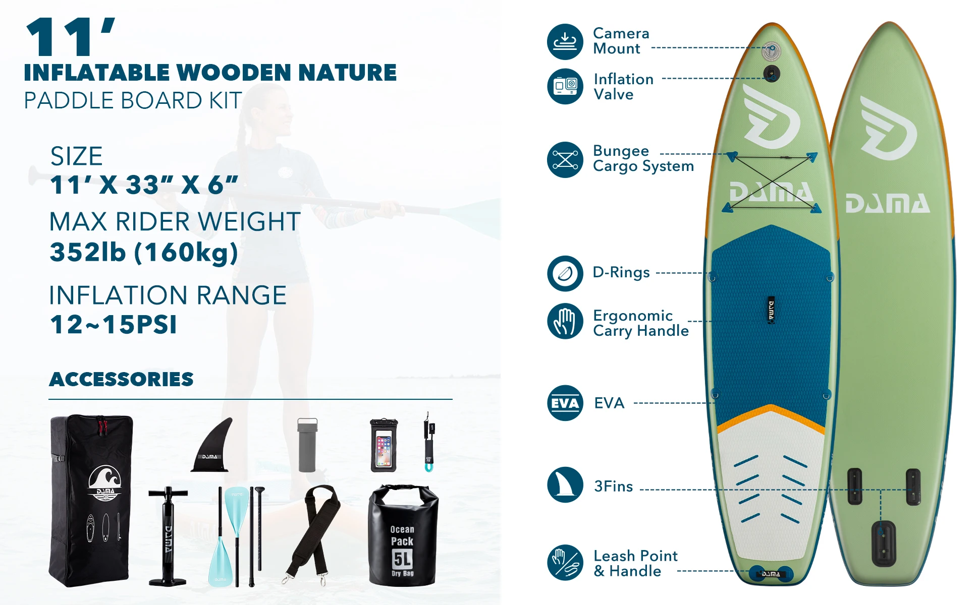 Una tabla de surf con un kit de tablero y accesorios