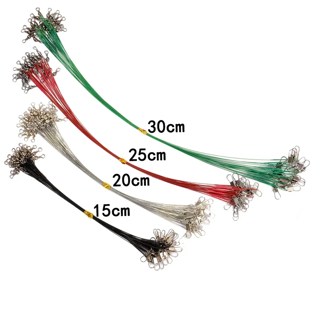 Línea de pesca de acero antimordida de 20 piezas, líder de alambre de acero con accesorio de pesca giratorio, núcleo de plomo, conectar señuelo, alambre de pesca de 15-30cm - imagen 2