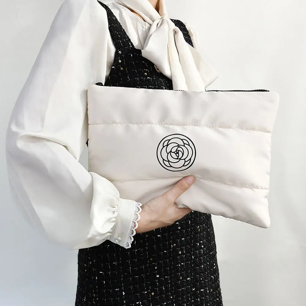 Bolsa de maquillaje portátil Floral de algodón a la moda, bolsa de almacenamiento de cosméticos acolchada de gran capacidad, bolsa de aseo de viaje de Color sólido - imagen 2