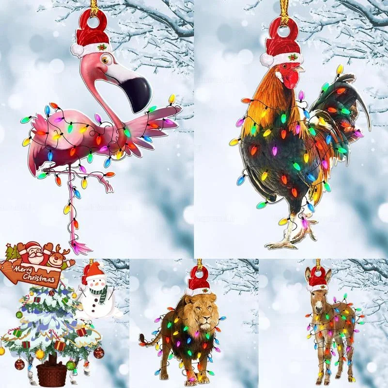 Colgante de acrílico para decoración navideña, adorno para Festival de gallo, ciervo, flamenco, León, regalo de Navidad - imagen 3