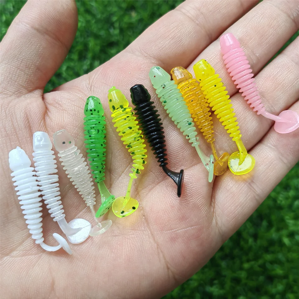 MUKUN-Señuelos de Pesca microblandos, 10 piezas, 0,6g/40mm, cola en T, señuelo de gusano, cebo Artificial pequeño, Jig Wobblers, aparejos de pesca de Lucio - imagen 4