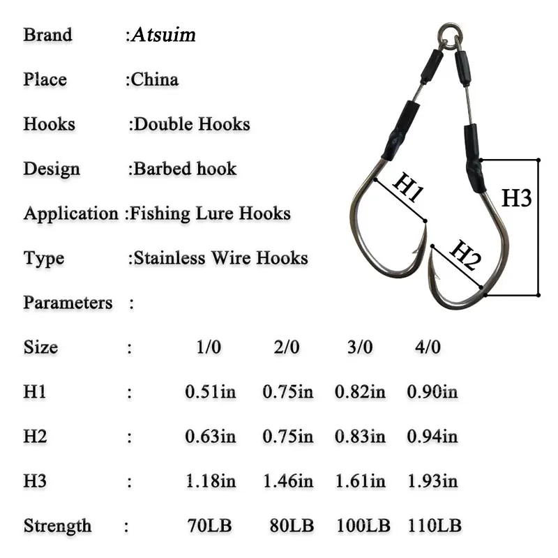 Anzuelos dobles AS con púas – Acero inoxidable, antimordeduras, jigging - imagen 4