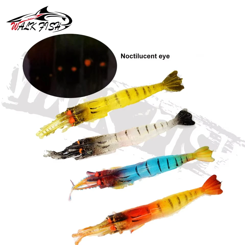 WALK FISH-señuelo de pesca con cebo suave para camarones, 5 uds., 9cm, 3,8g, ranura enganchada, luminoso, hierba nocturna, ojo de camarón, señuelos artificiales, cebo falso - imagen 3