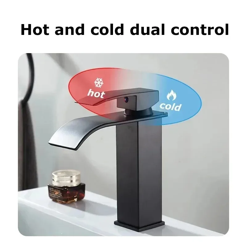 Grifo alto y bajo de acero inoxidable para baño, lavabo de cascada para el hogar, lavabo de inodoro frío y caliente negro - imagen 4