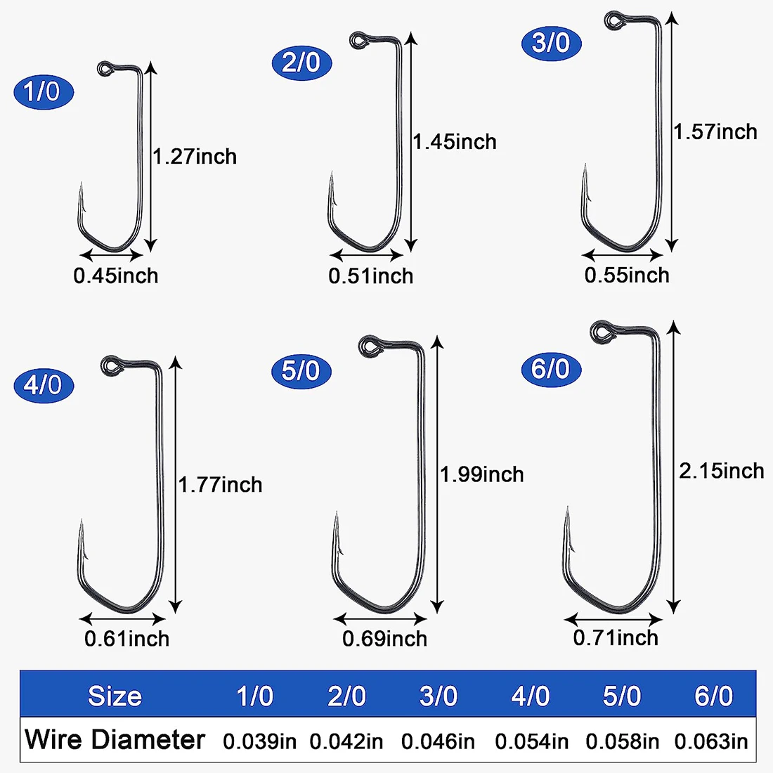 500 Piezas de Anzuelos de Pesca Aberdeen, Anzuelos de Pesca de Vástago Largo de 90 Grados, Anzuelos de Acero con Alto Contenido de Carbono, Anzuelos Circulares para Pesca de Gusano, 1/0-6/0 - imagen 2
