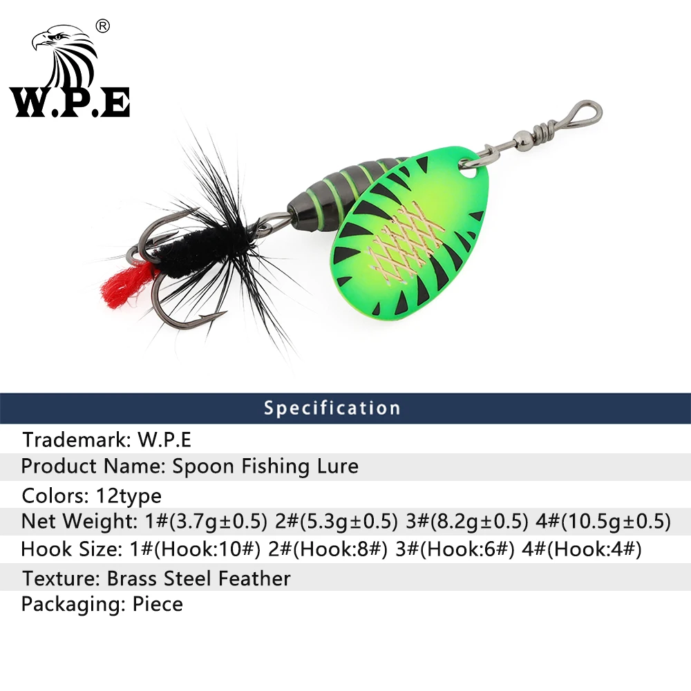 W.P.E-señuelo de Pesca giratorio con lentejuelas, cuchara giratoria, anzuelo de acero de alto carbono de latón, 3,7g, 5,3g, 8,2g, 10,5g, Wobblers, Pesca de lubina - imagen 4