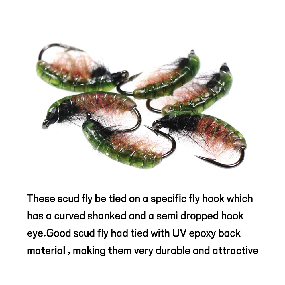 Bimoo 8PCS # 8 # 10 pegamento verde UV espalda ninfa trucha pesca insecto Artificial cebo señuelo Scud insecto gusano moscas - imagen 5