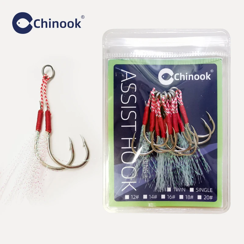 Chinook jigging lento: gancho de asistencia trenzado con pluma - imagen 3