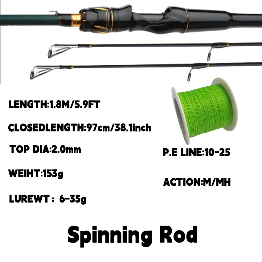 Caña de spinning fibra carbono ROLLFISH – Doble punta M/MH - imagen 4