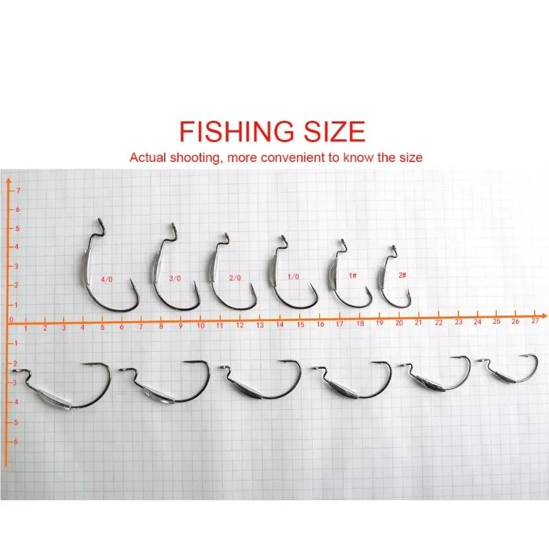Señuelo de anzuelo de pesca compensado de acero rico en carbono NGB 5 uds 1/0 #   2/0 #   3/0 #   4/0 #   1 #   2 #   Ganchos de cebo blando de gusano con manivela con cabeza de anzuelo de Texas - imagen 2