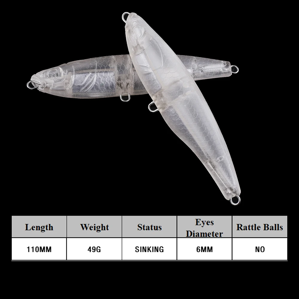 Chan'sHuang-Cebo en blanco sin pintar de 10 piezas, cebo de 110mm y 49g que se hunde, lápiz silencioso de juego grande, pececillo sin Lipless, pesca Artificial hecha a mano - imagen 2