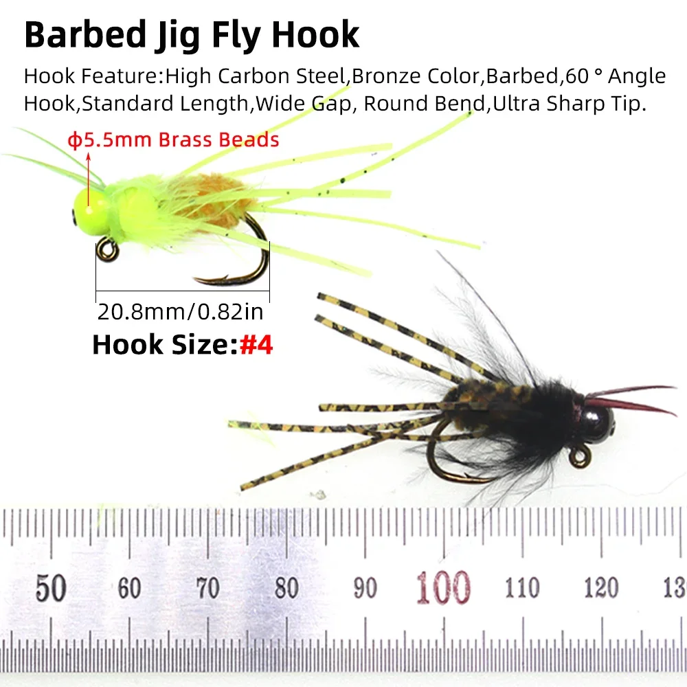 Wifreo 3 uds/4 Uds plantilla de patas de goma Stonefly Ninfa cabeza de cuentas de latón faja Bug Jig mosca con púas gancho para atar moscas # 4 señuelos de pesca de trucha - imagen 4