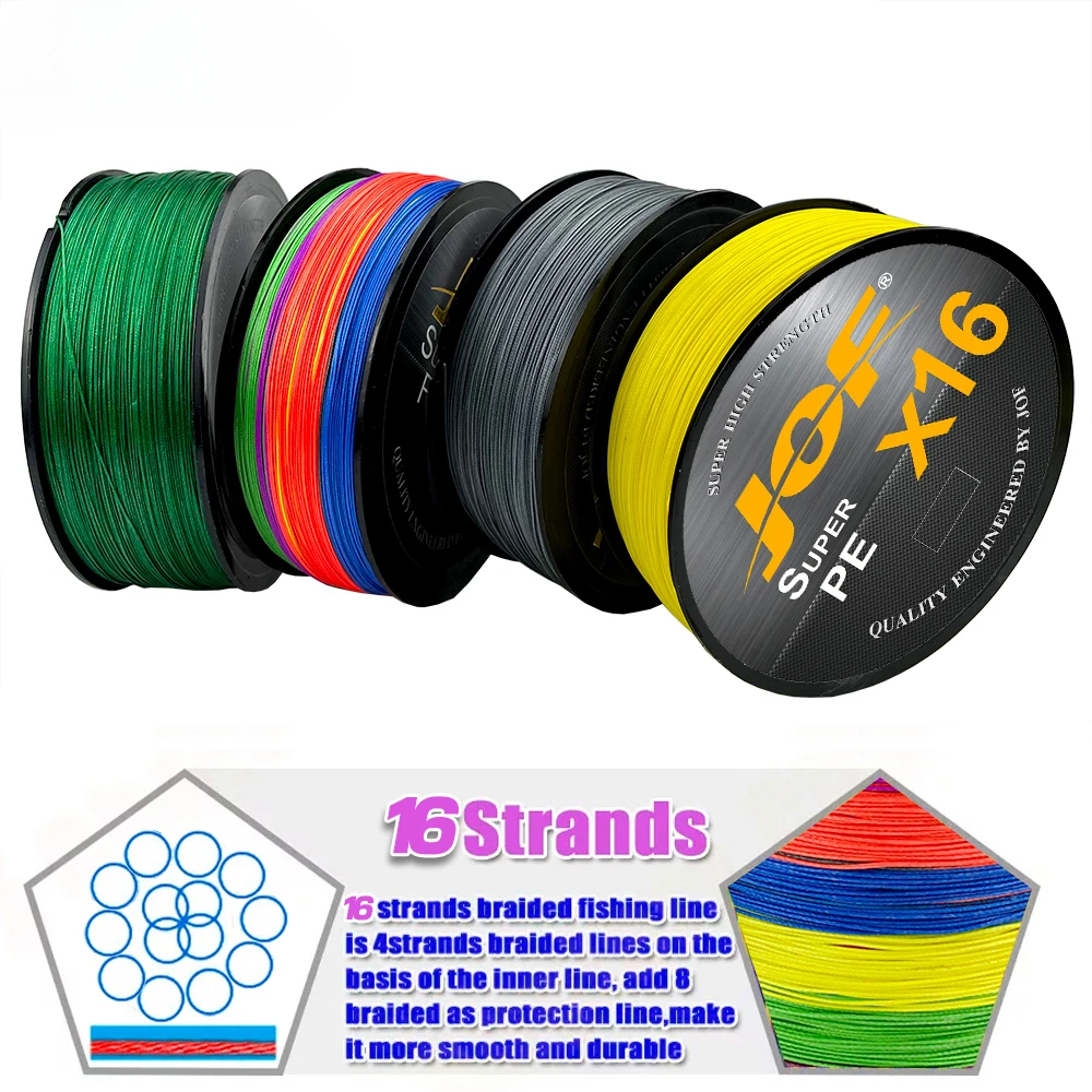 Línea de pesca trenzada mejorada JOF X12/16 línea de PE multifilamento súper fuerte de 16/12 hebras 300M 500M 25/30/50/65/92/125/140/161LBS - imagen 5