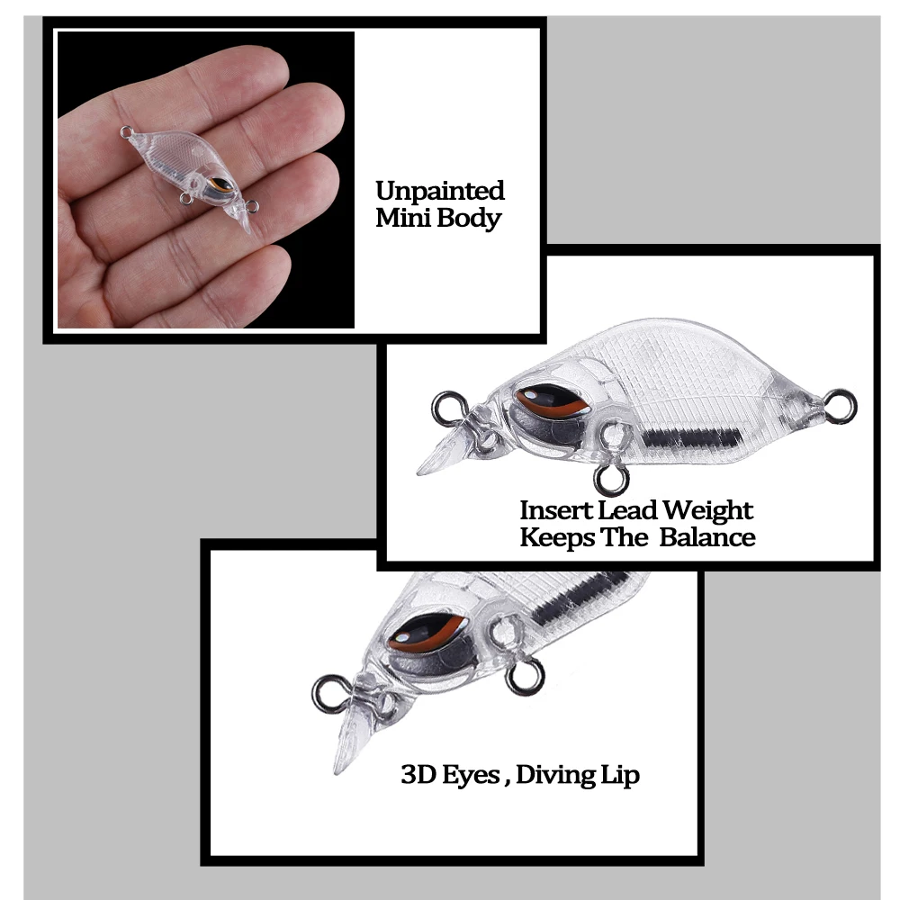 Chan'sHuang-Cebo en blanco sin pintar, 30 piezas, 40mm, 3g, Mini Crankbaits de hundimiento silencioso, aparejos de señuelo de pesca artificiales hechos a mano - imagen 5