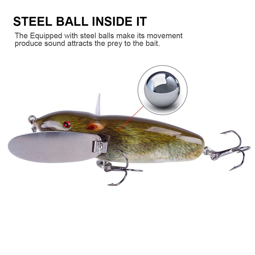 Hanlin-señuelo Topwater de 8cm y 14g, cebo de rata, alas de hoja de Metal, cuerpo duro, Wobblers, Señuelos de Pesca de ratón, pececillo, Lucio, aparejos - imagen 4