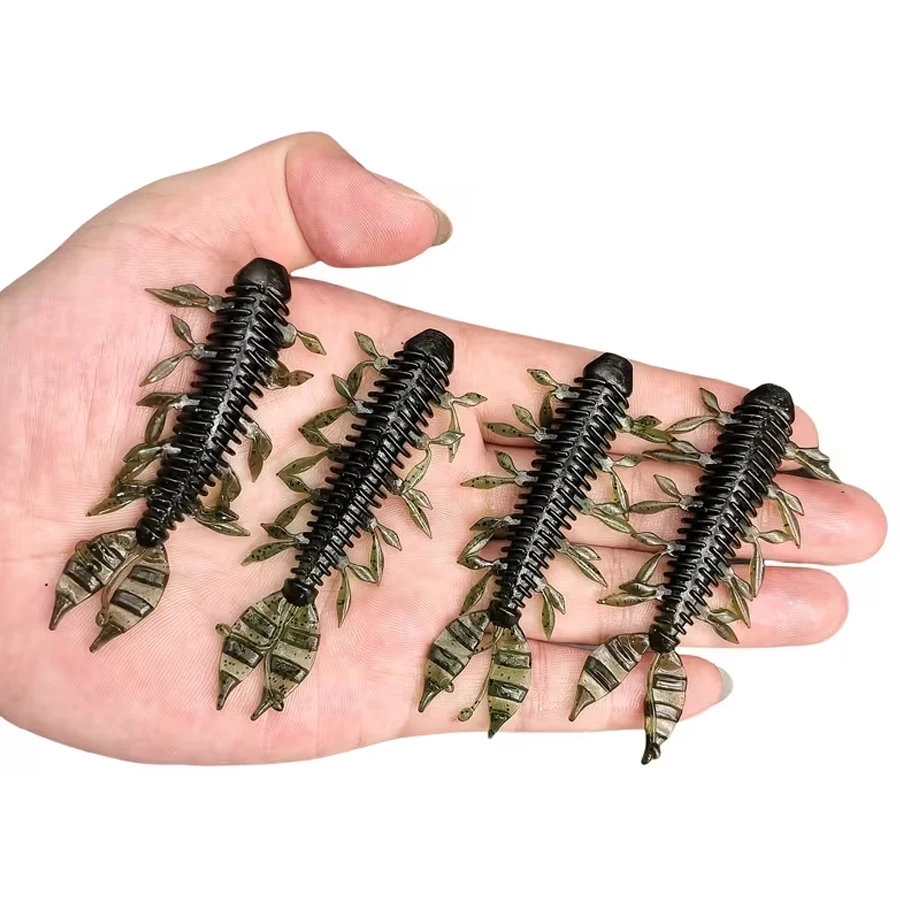30 unids/caja de Señuelos de Pesca de carpa con camarones, cebos blandos con cola de doble hoja, Wobblers artificiales para lubina, Swimbait - imagen 5