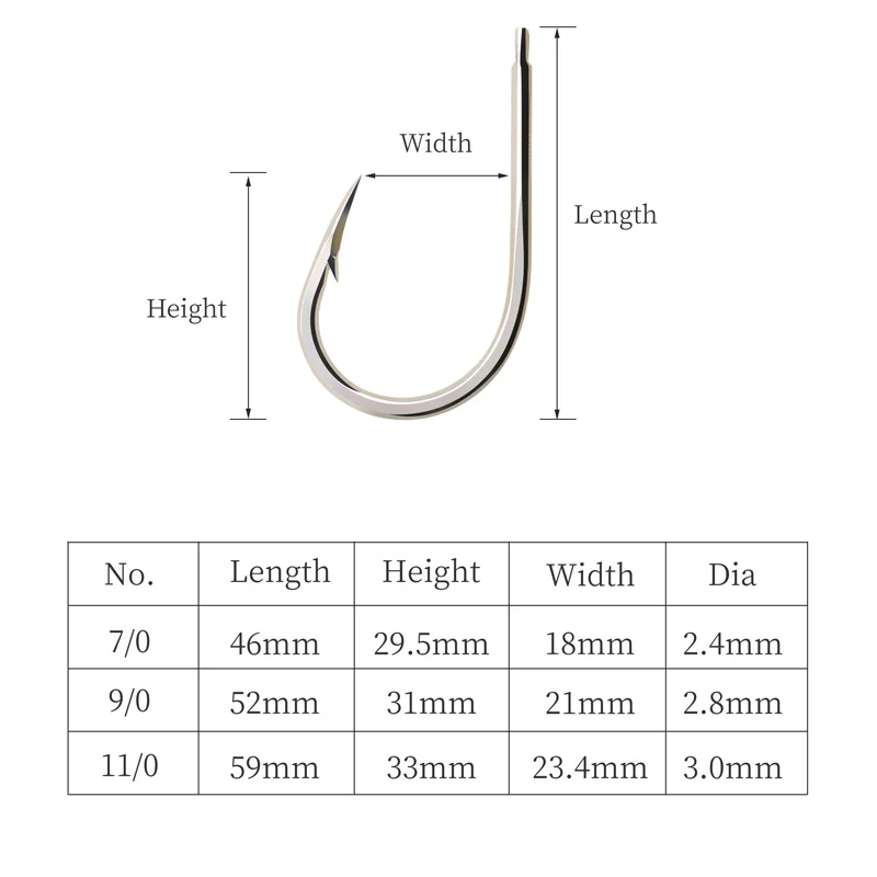 ZYZ 3 ~ 5 anzuelos de pesca de mar tamaño 7/0 #   9/0 #   11/0 #   Acero rico en carbono con anillos, anzuelos de pesca para barcos, ideales para peces grandes - imagen 5