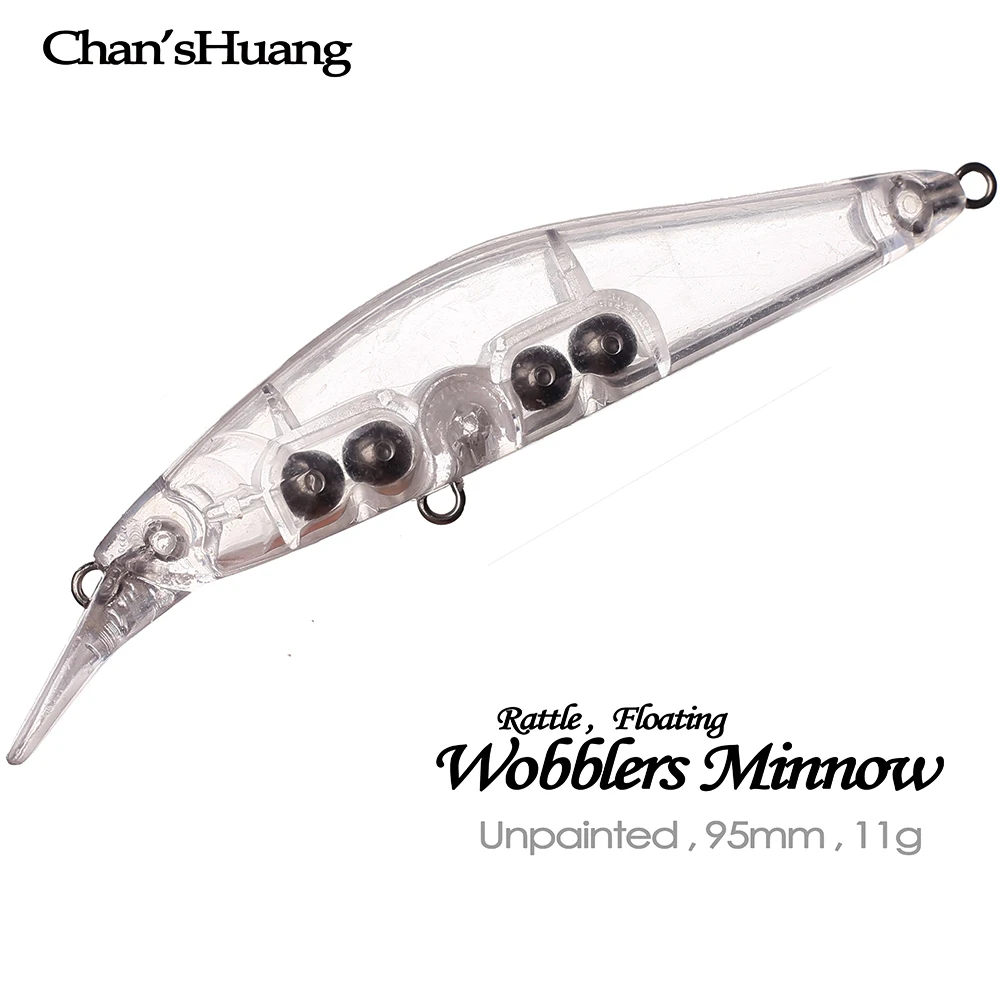 Chan'sHuang-Cebo en blanco 20 piezas sin pintar, Wobblers flotantes de 95mm y 11g, sonajero, pececillo, señuelo de pesca Artificial hecho a mano