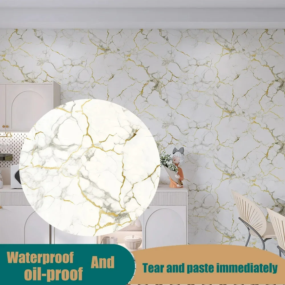 Papel tapiz adhesivo, pegatina decorativa de mármol, renovación de baño y cocina, papel decorativo de 40cm de ancho, lámina impermeable a prueba de aceite para pared - imagen 2
