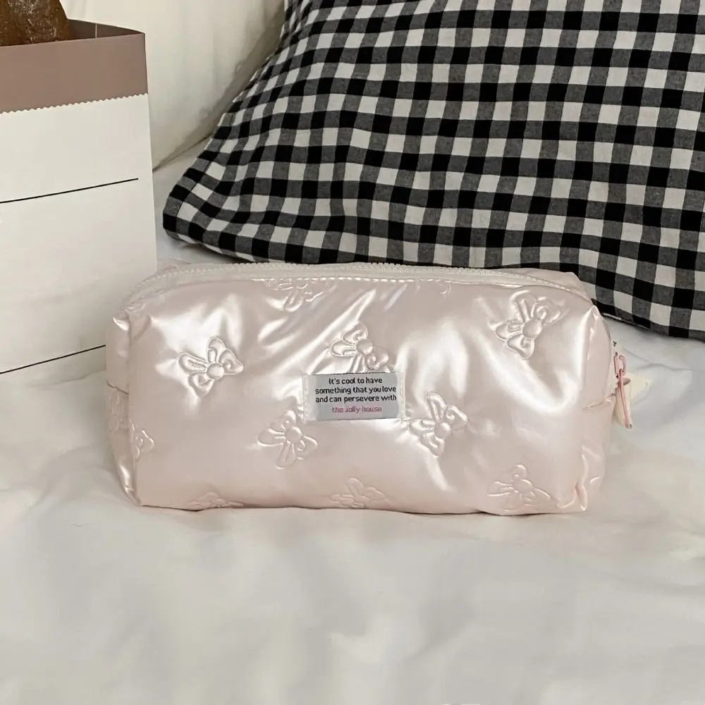 Bolsa de cosméticos de Material PU, compartimento de almacenamiento, decoración de lazo, bolsa de aseo, bolso de maquillaje con cremallera multifunción, almacenamiento de maquillaje - imagen 3