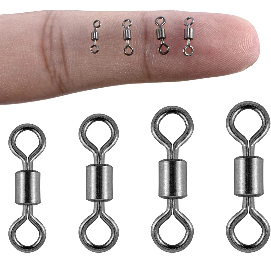 Microeslabones giratorios de pesca, 250 unids/caja, giratorios de pesca con mosca, barril rodante, anillos sólidos de alta resistencia, conector de línea de gancho - imagen 4