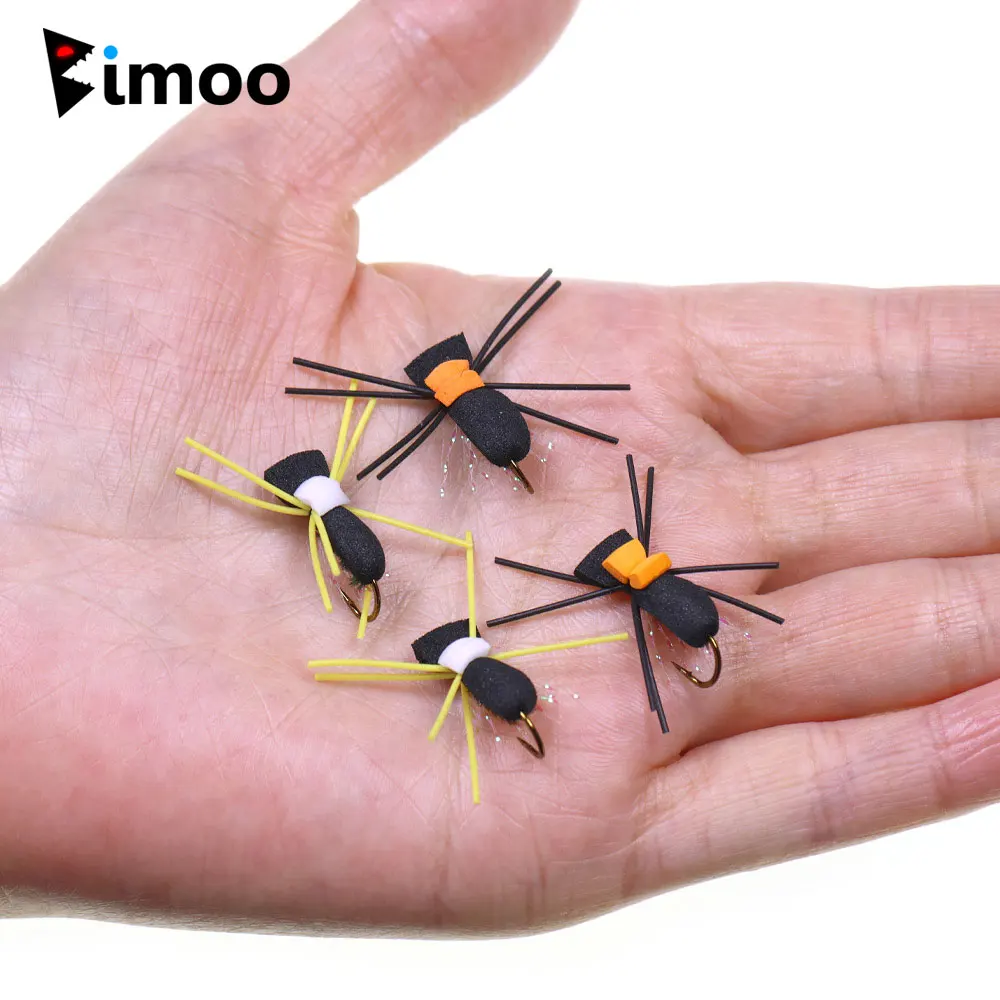 Bimoo 8 piezas # 10 patas de goma espuma escarabajo mosca Artificial patrón terrestre mosca seca flotante para trucha lubina Bluegill Señuelos de pesca