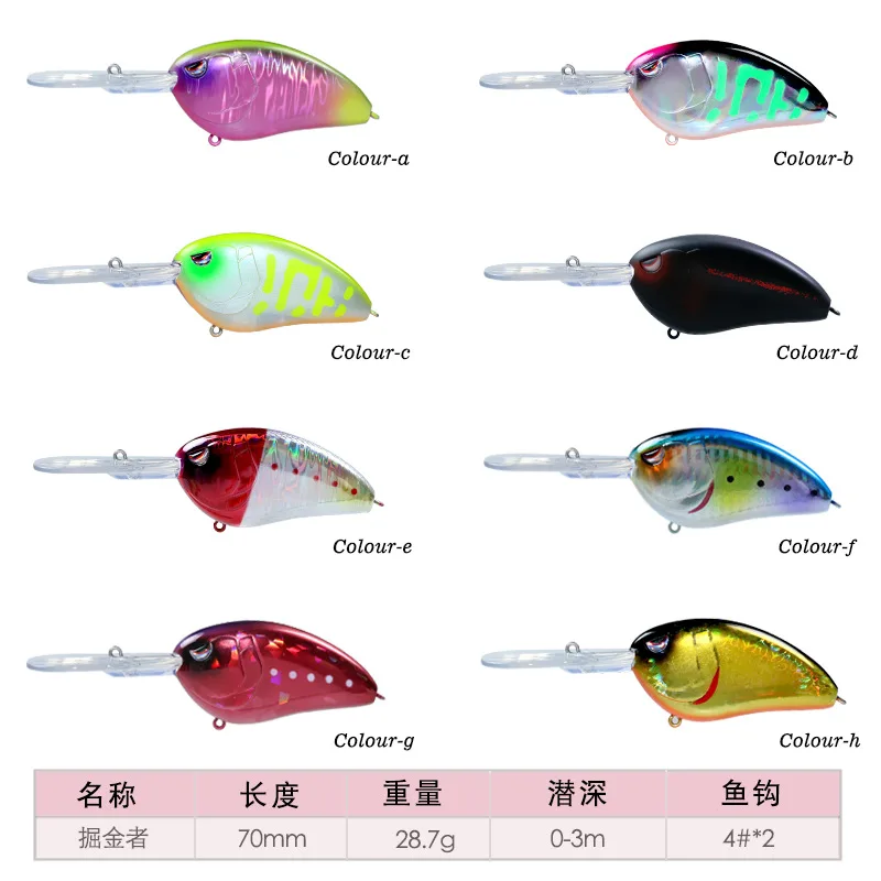 MUKUN 28G 7CM Señuelos de Pesca cebo de manivela de roca Crankbait Minnow Bass Swim cebos de señuelo duro Wobbler lengua grande larga - imagen 3
