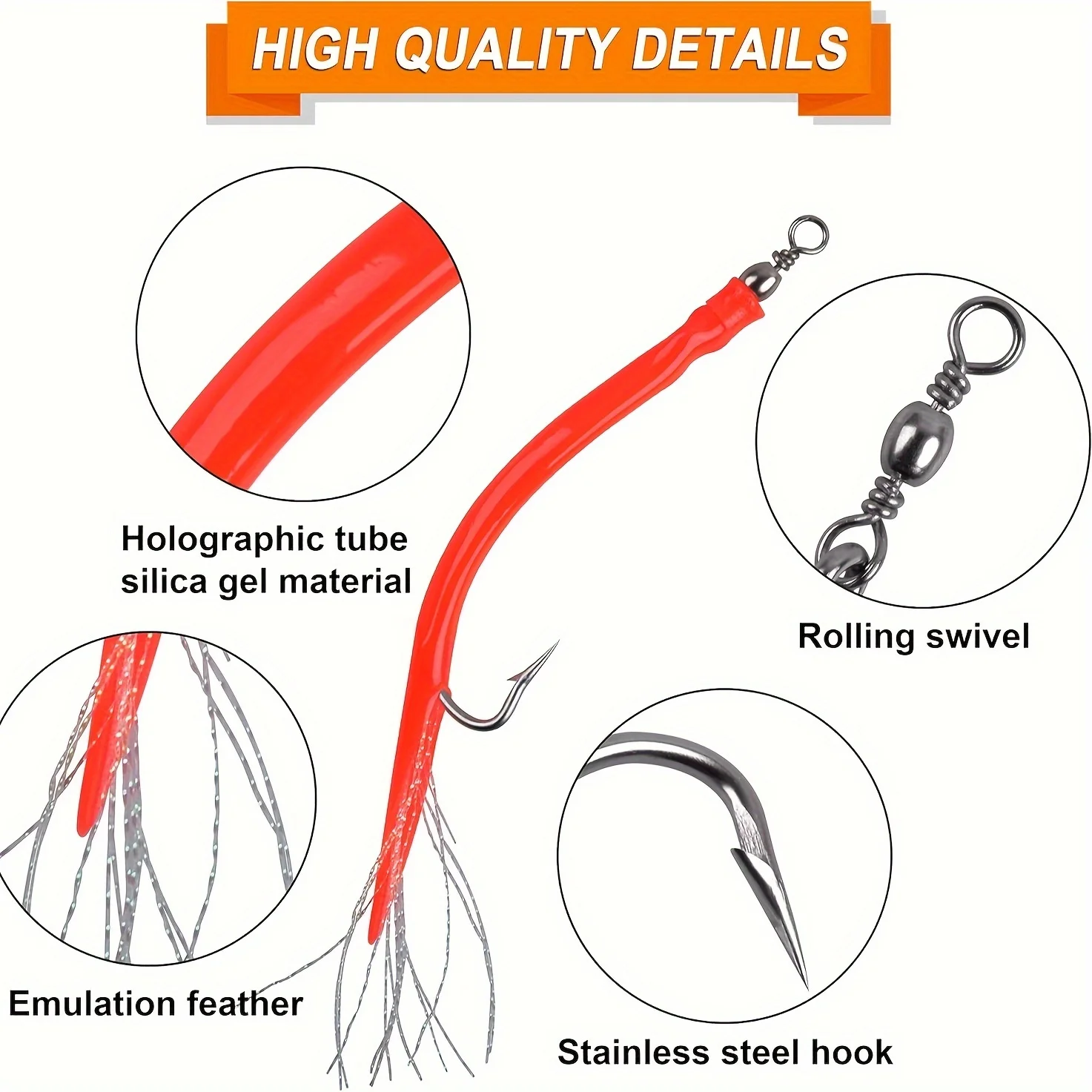 3 Señuelos Tubo Biónico, Aparejo Teaser para Bacalao con Gancho de Acero Inoxidable y Giratorio - Pesca en Alta Mar, Lubina y Grandes Especies - imagen 3