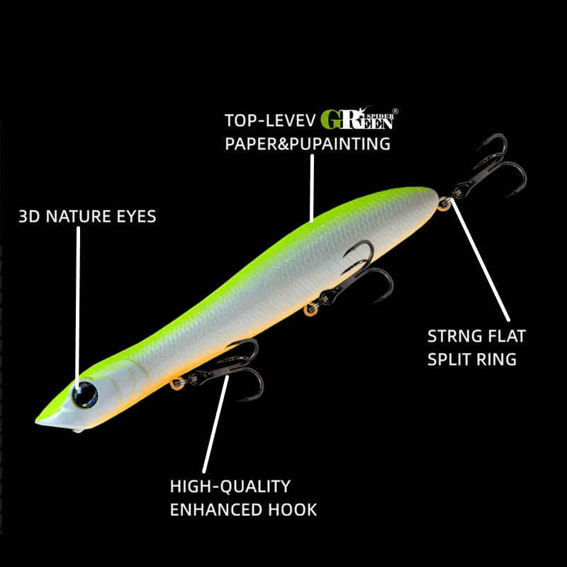 GREENSPIDER-señuelo de pesca de 125mm, 18g, Wobbler para pesca de lubina, cebos de superficie de agua salada - imagen 3