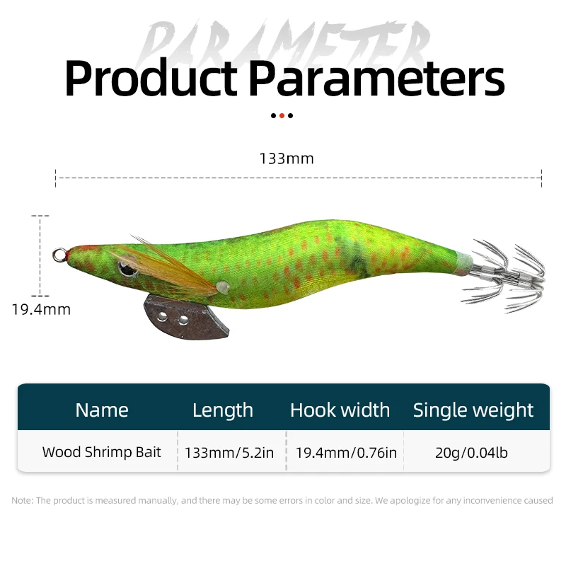 Jig luminoso para calamar – Camarón de madera con brillo