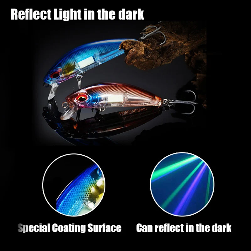 Señuelos de pesca luminosos de Minnow con ojos en 3D, cebo de pesca de noche, cebos artificiales duros con anzuelo, pesca - imagen 4