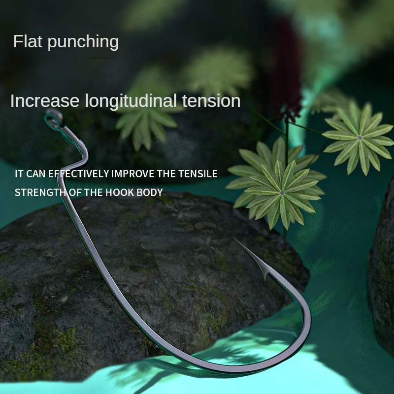 Anzuelo de manivela de alta calidad, accesorio de 50 piezas, 1 #2 #4 #1/0 #, anillo circular de acero al carbono, púas, plantilla de vientre ancho, gancho de mar, señuelo suave, anzuelos de gusano - imagen 4