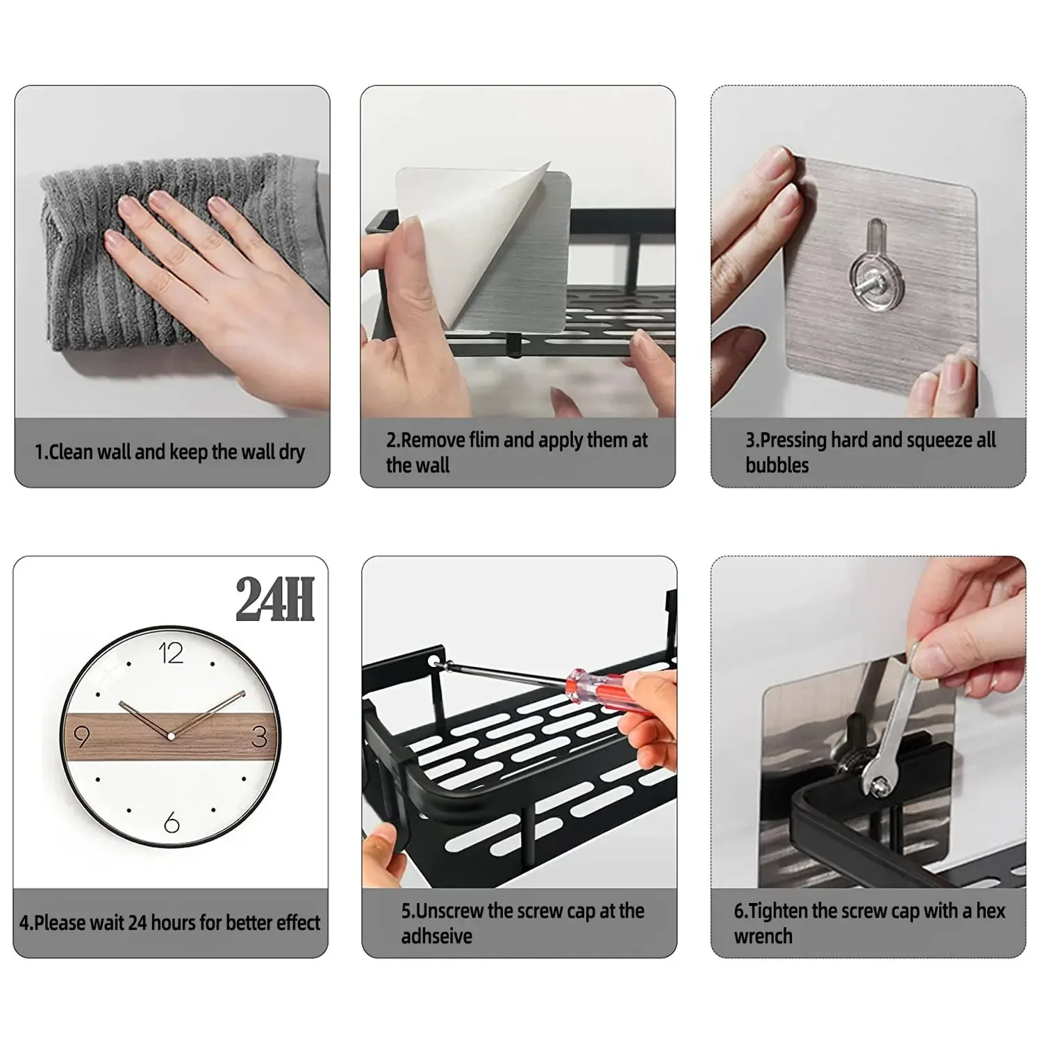 Toallero montado en la pared, estante para champú para ducha, sin taladro, trípode, estante rectangular de esquina montado en la pared, estante para Baño - imagen 5