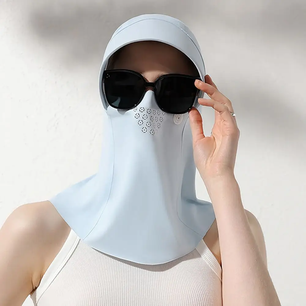 Hooded Ice Silk Sunscreen Mask UV Proof Open Hair Hole Face Neck Cover Scarf Head Cover Sun Protection Cycling Face Mask Women - imagen 5