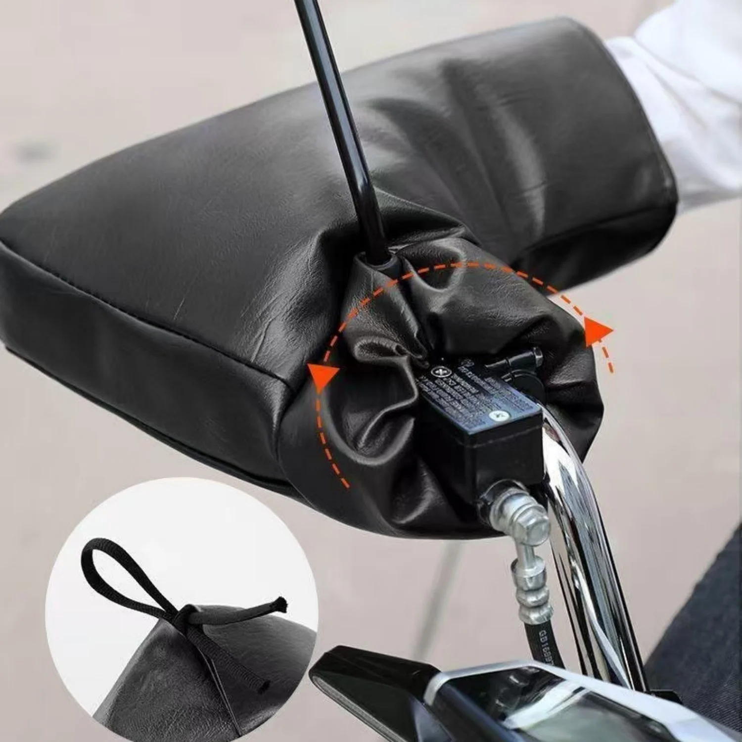 Guantes de manillar de invierno gruesos, manoplas de motocicleta con superficie de cuero PU impermeables, guantes de manillar de felpa suave a prueba de viento para exteriores